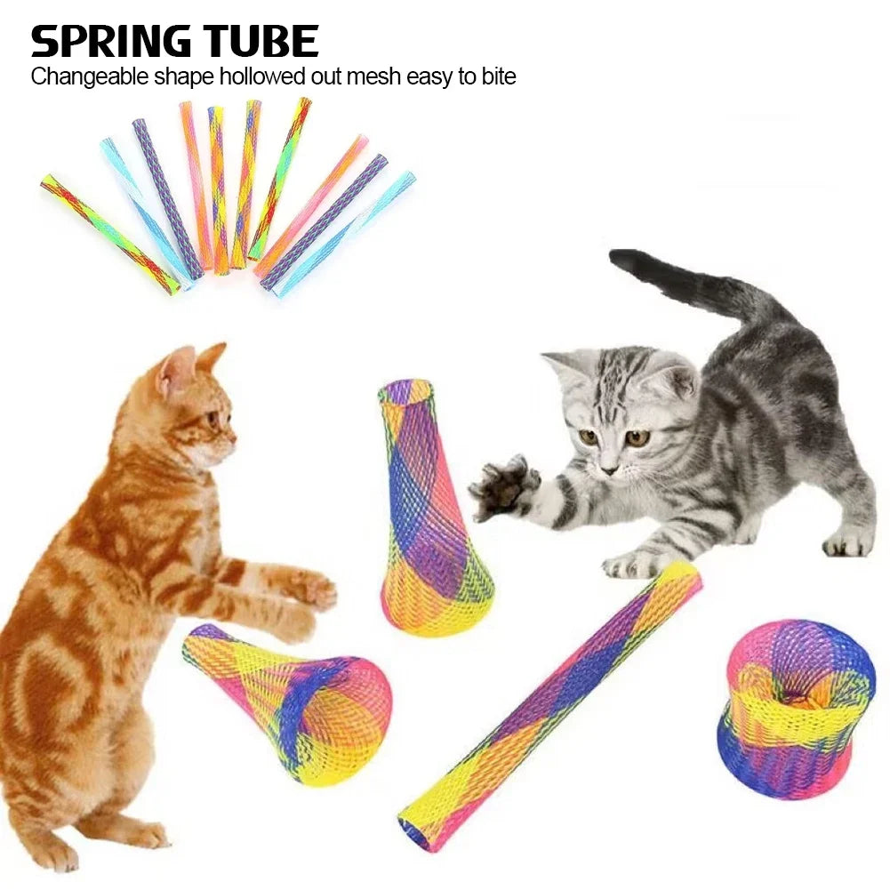 Kitten Cat Spring Toys Set Colorful Interactive Telescopic Coils