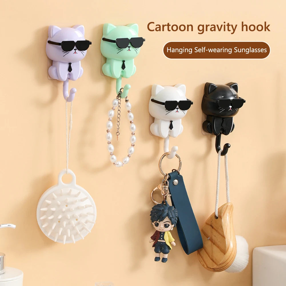 Alloet Cartoon Cat Hook Adhesive Key Holder Wall Coat Hooks