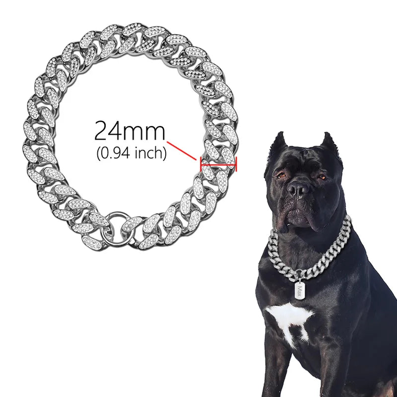 NONECN ABS Plastic Dog Collar Diamond Inlay Sparkle Necklace