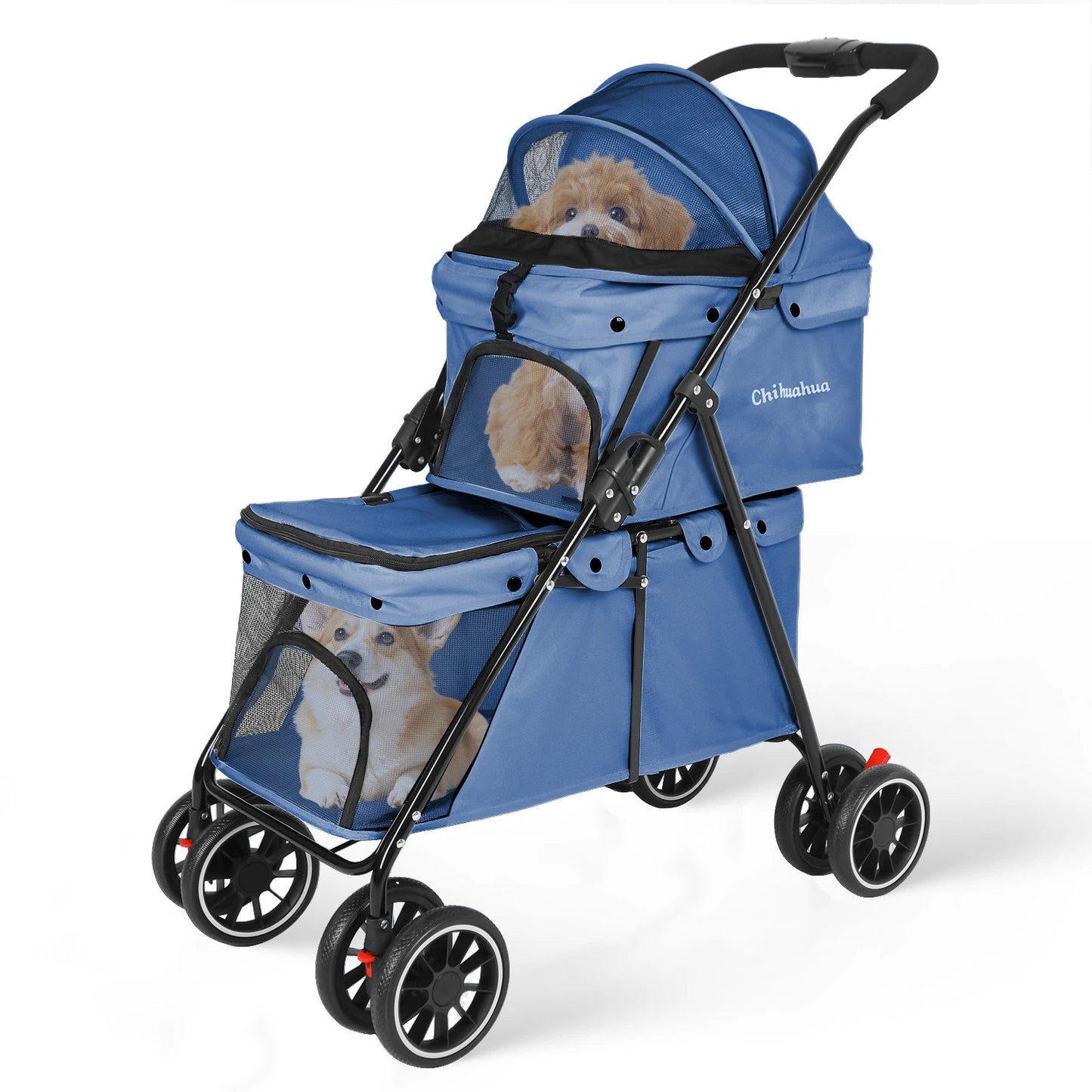 CHIHUAHU Foldable Double Pet Stroller With Detachable Carriers