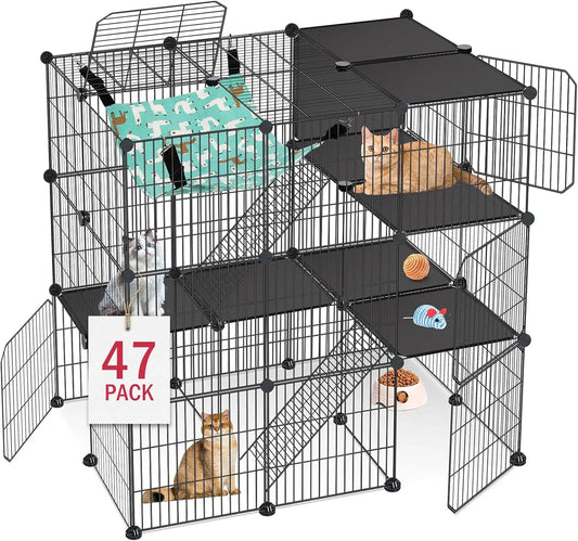 3-Tier Cat Enclosure With Hammock For Indoor And Outdoor Use