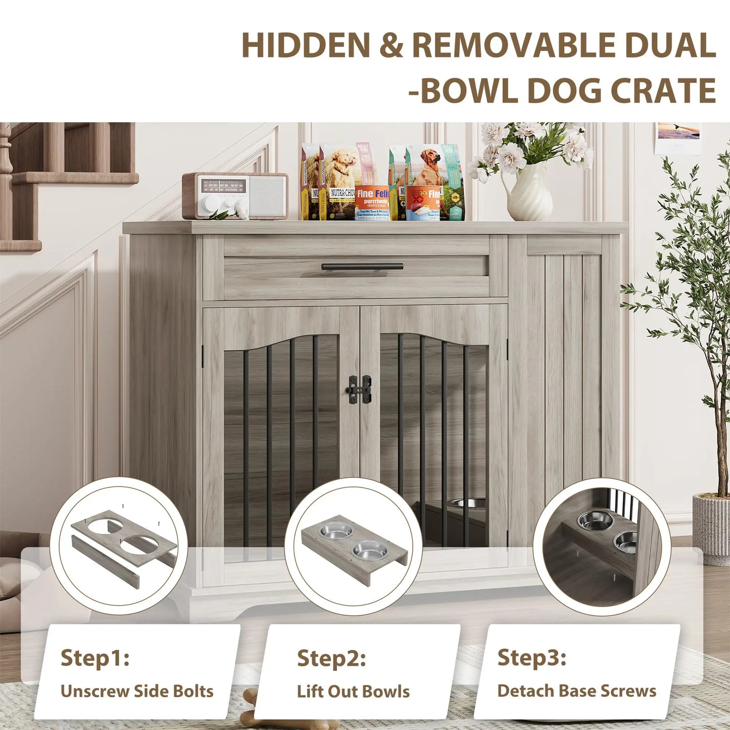 HiMISS Furniture Style Dog Crate Heavy Duty Wooden Kennel