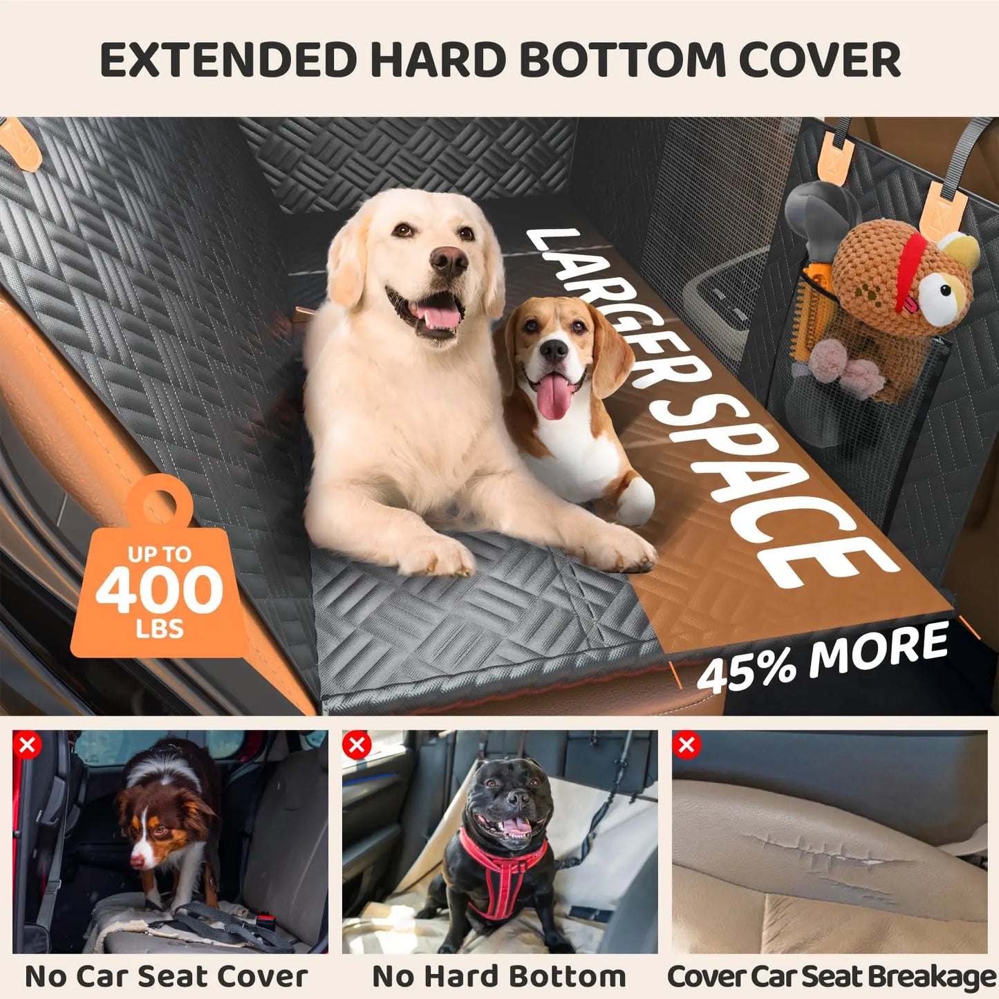 NONECN Car Rear Seat Dog Cover Hammock Extender Load Bearing