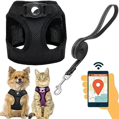 YTYIN Small Dog Harness With Airtag And Reflective Leash Set