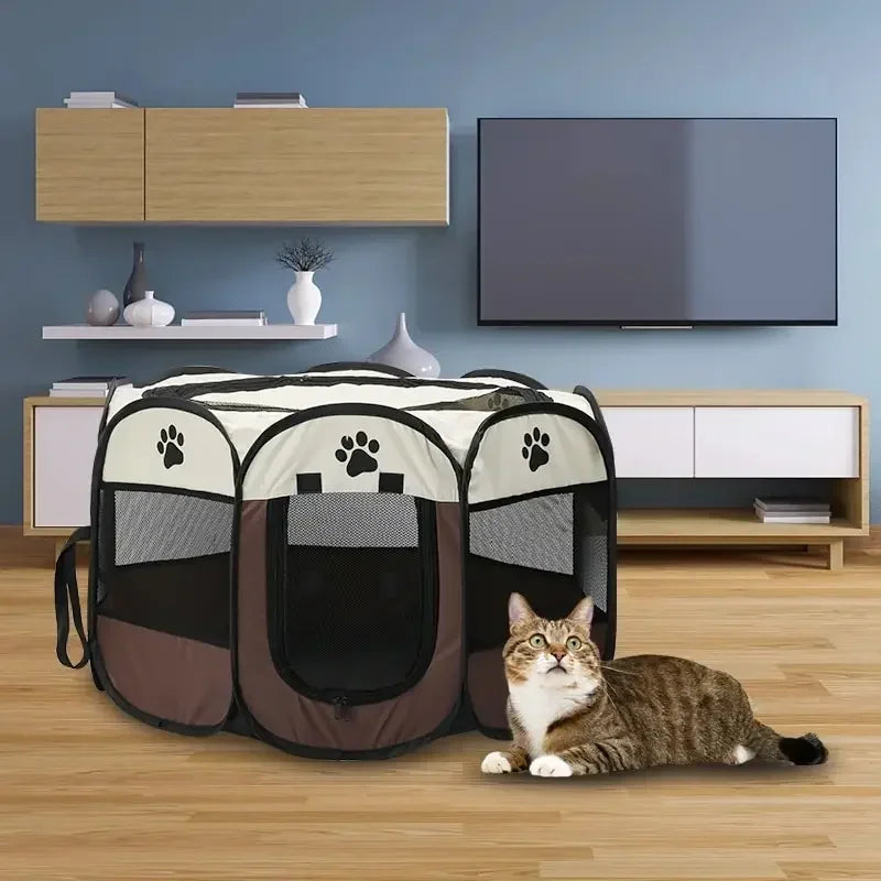 Portable Foldable Pet Tent Kennel Octagonal Fence Shelter