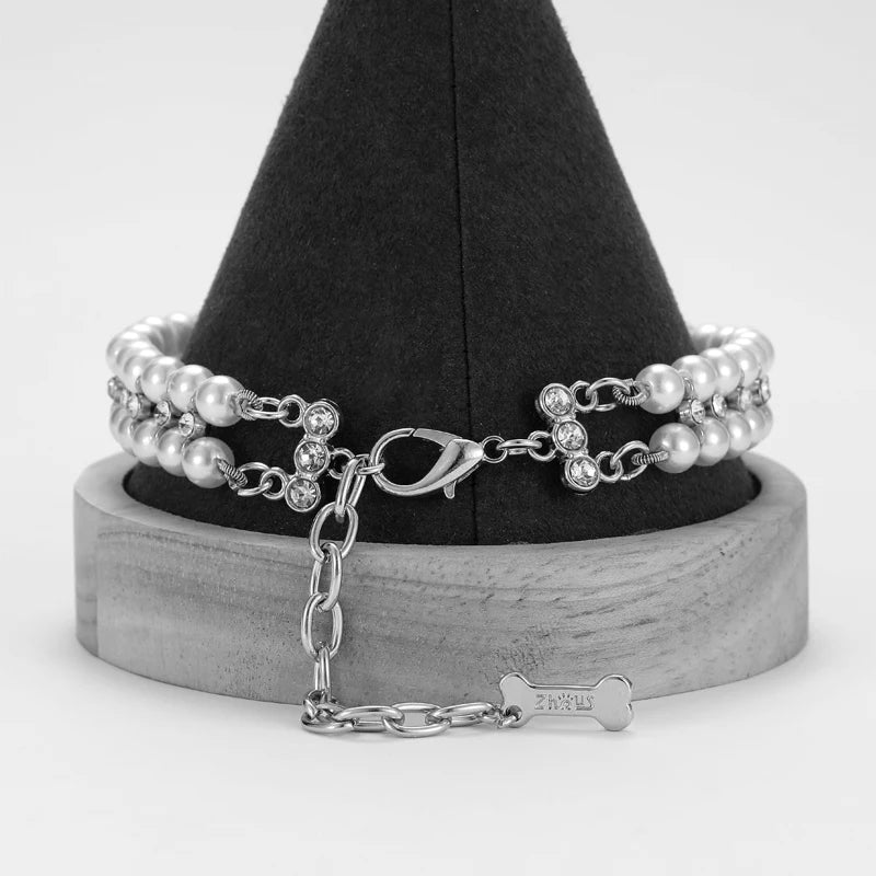 XLeiPet Luxury Pearl Rhinestone Cat Dog Necklace Collar