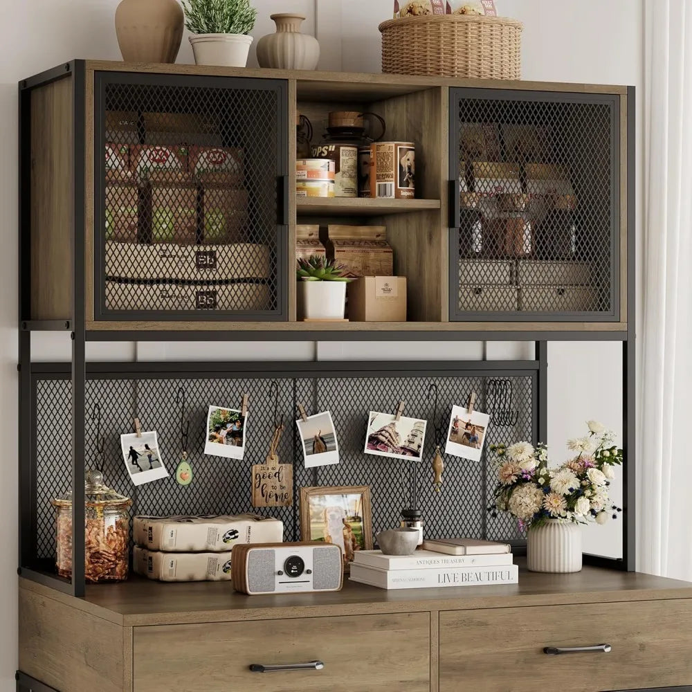 TIFICY Wood Dog Crate With Hutch And Drawer Storage