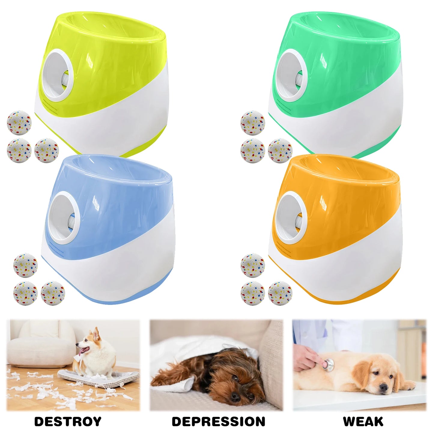 Automatic Dog Ball Launcher With 3 Tennis Balls Durable Design