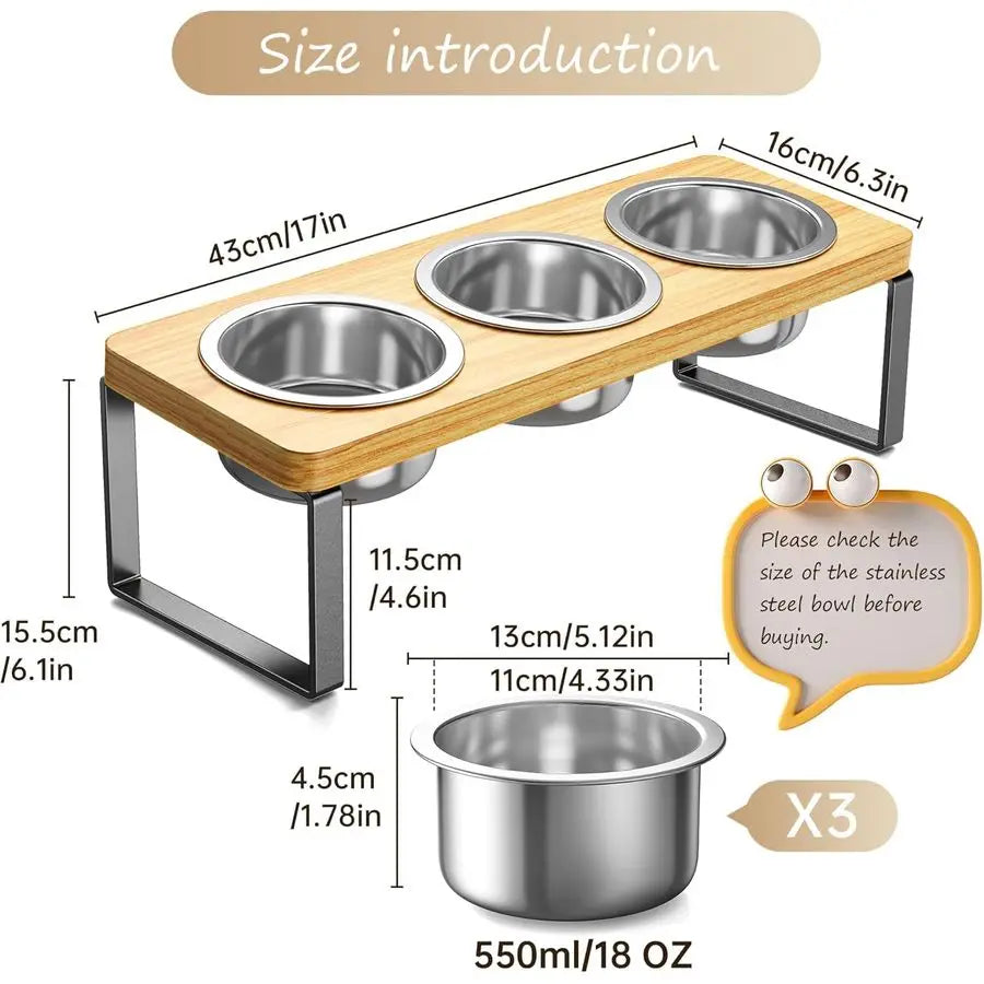 Elevated Tilted Cat Bowl Set With 3 Stainless Steel Bowls