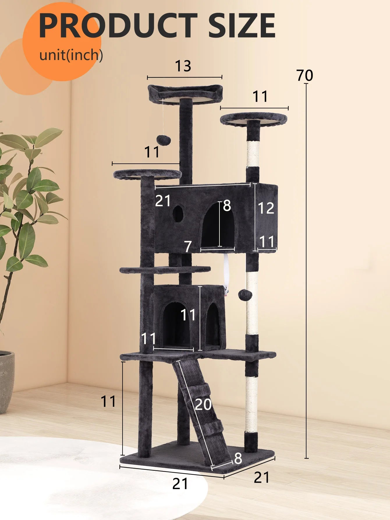 Cat Tree Tower With Sisal Scratching Posts And Dangling Ball