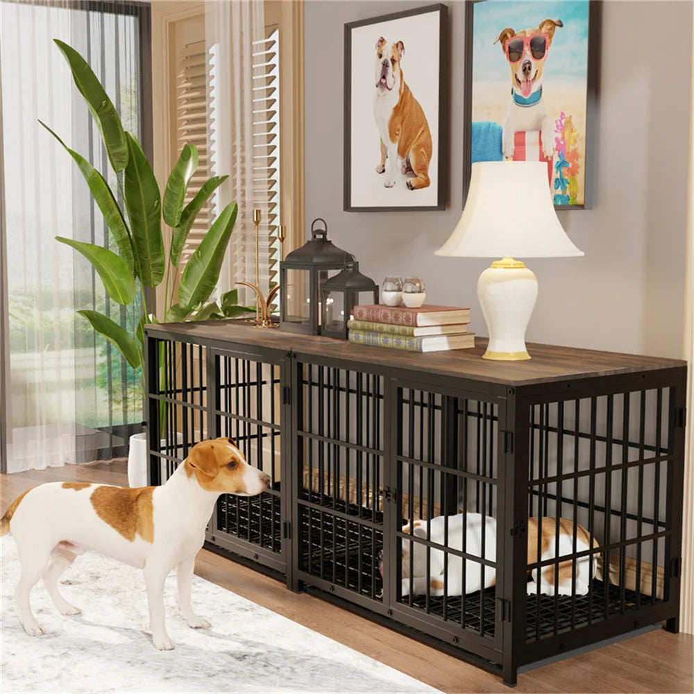 BORWARTH Indoor Wooden Dog Crate Elevated Kennel End Table