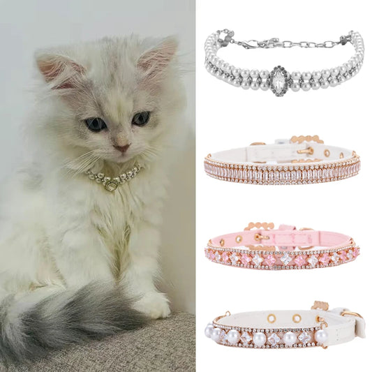 XLeiPet Luxury Pearl Rhinestone Cat Dog Necklace Collar