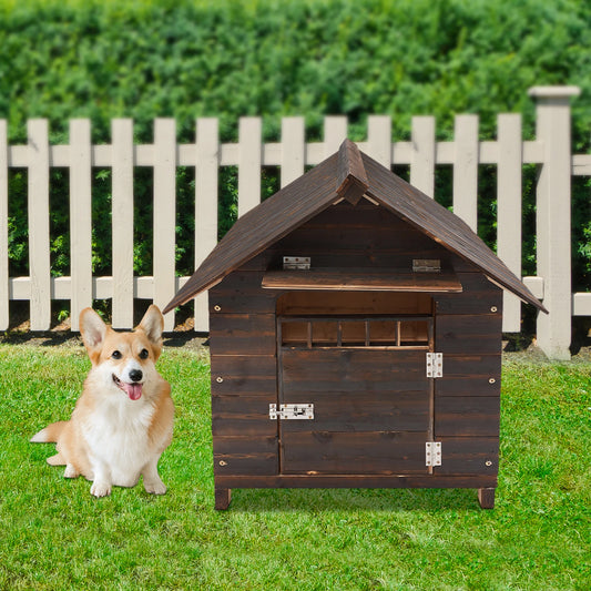 All-Season Dog House With Sloped Roof And Raised Base