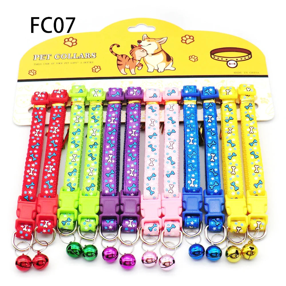 12Pcs Mix Color Anti-Lost Dog and Cat Collars with Bell Footprint