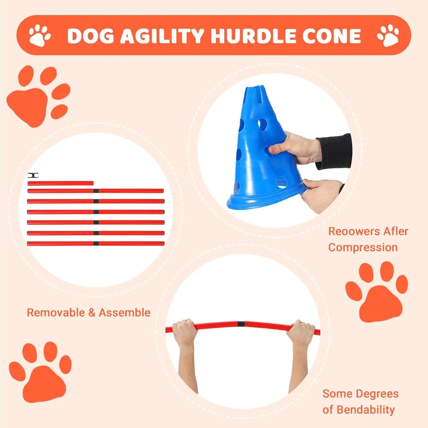 HiMISS Dog Agility Hurdle Cone Set With 12 Cones Rods