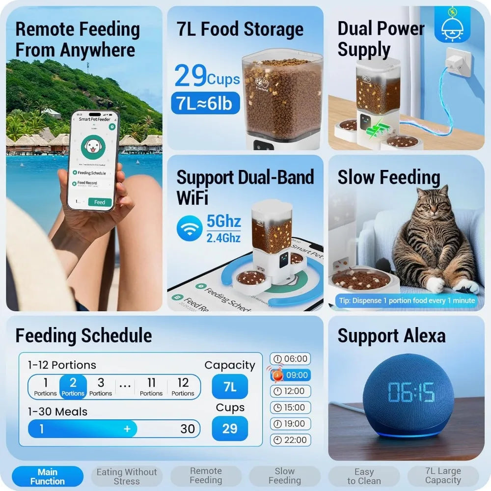 Smart Dual Pet Feeder With WiFi App Control And Slow Feed