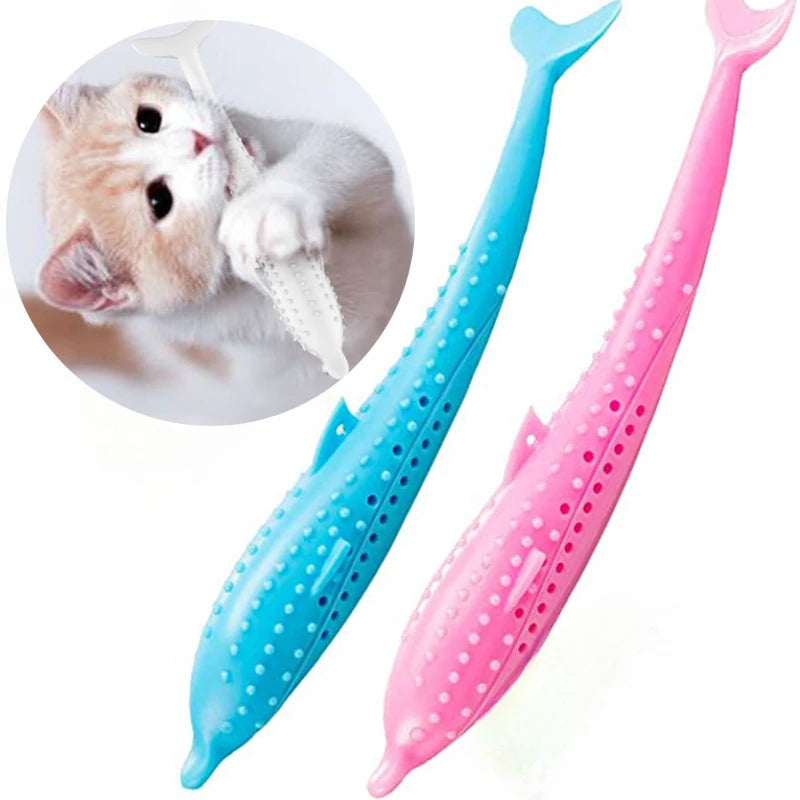Cat Teeth Brushing Toy Silicone Fish Shaped Chew Toy Interactive