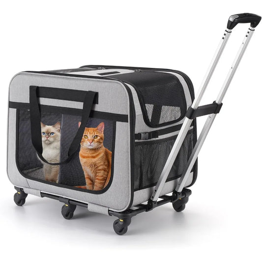 Double Pet Carrier With Wheels For Small Dogs And Cats