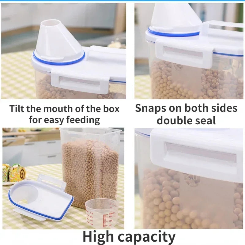 Durable Plastic Pet Food Storage Jar With Measuring Cup