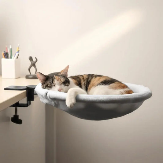 Cat Desk Bed With Sunken Hammock And Sturdy Metal Frame