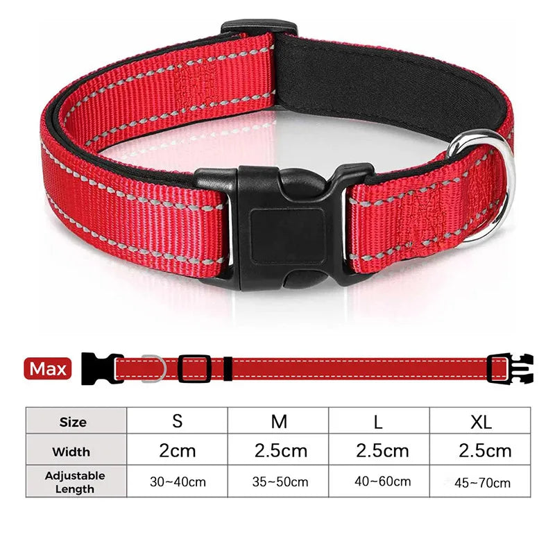 NONECN Reflective Neoprene Padded Dog Collar Adjustable Nylon
