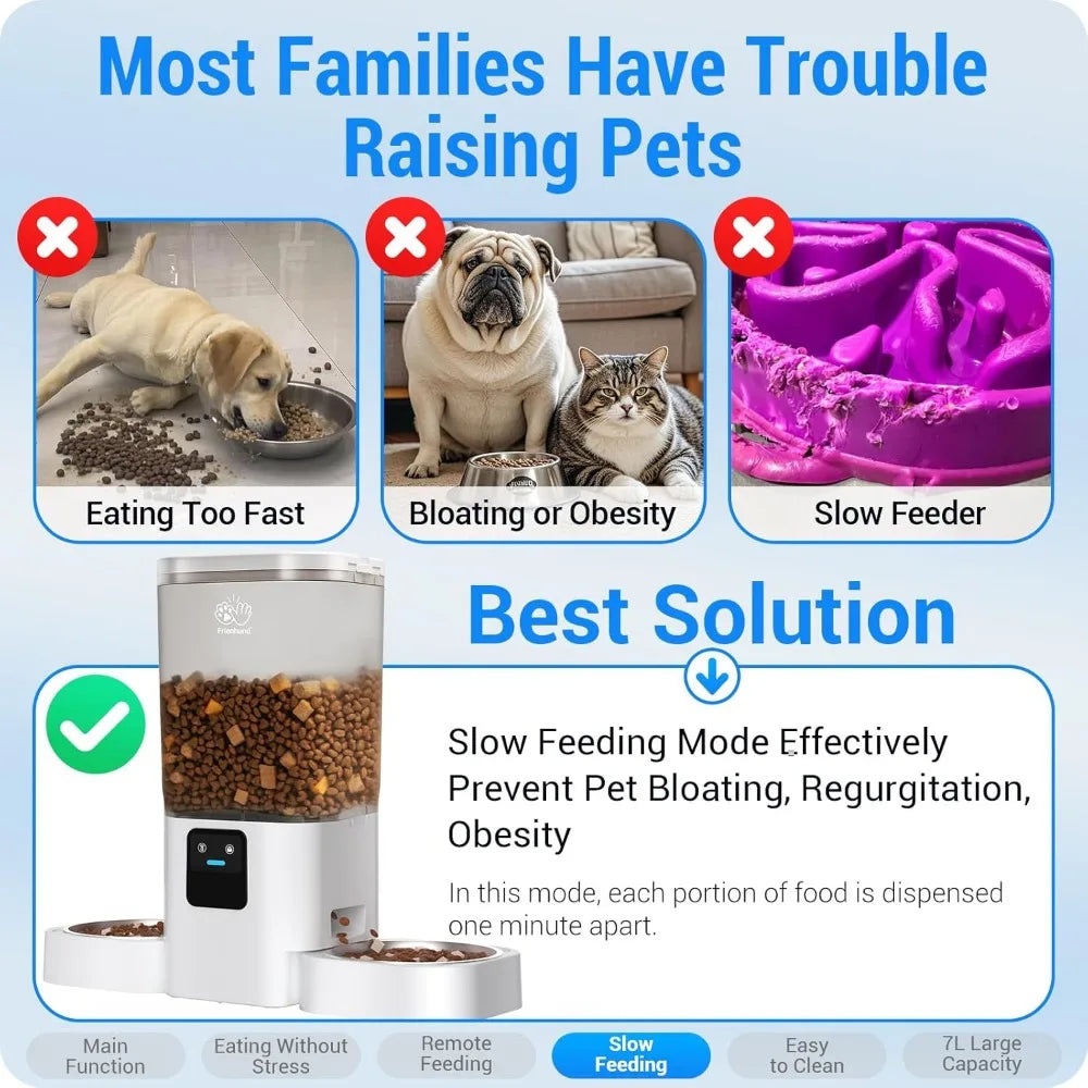 Smart Dual Pet Feeder With WiFi App Control And Slow Feed