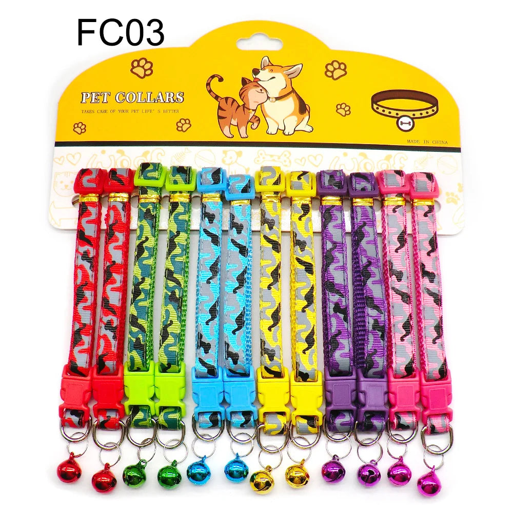 12Pcs Mix Color Anti-Lost Dog and Cat Collars with Bell Footprint