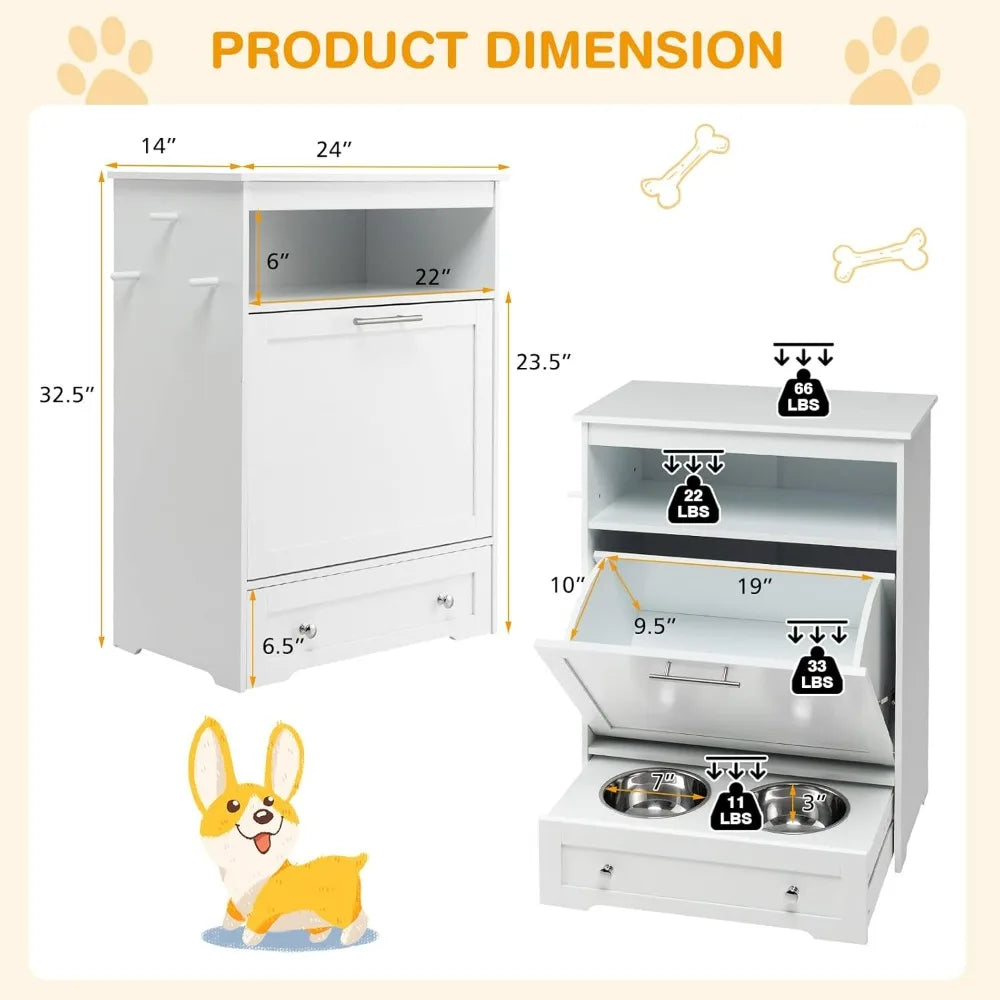 Pet Feeder Station With Double Pull Out Bowls For Pets