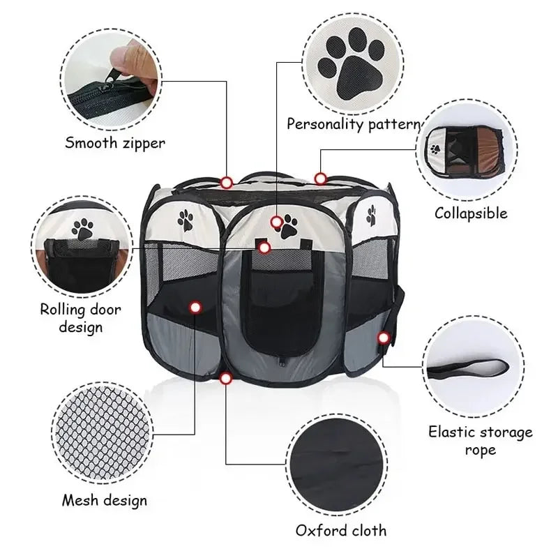Portable Foldable Pet Tent Kennel Octagonal Fence Shelter