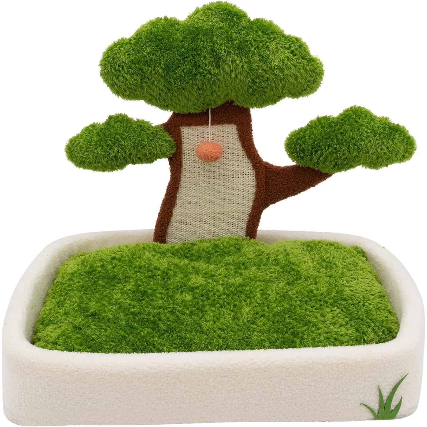 Cat House With Pine Tree Scratching Post And Plush Bed
