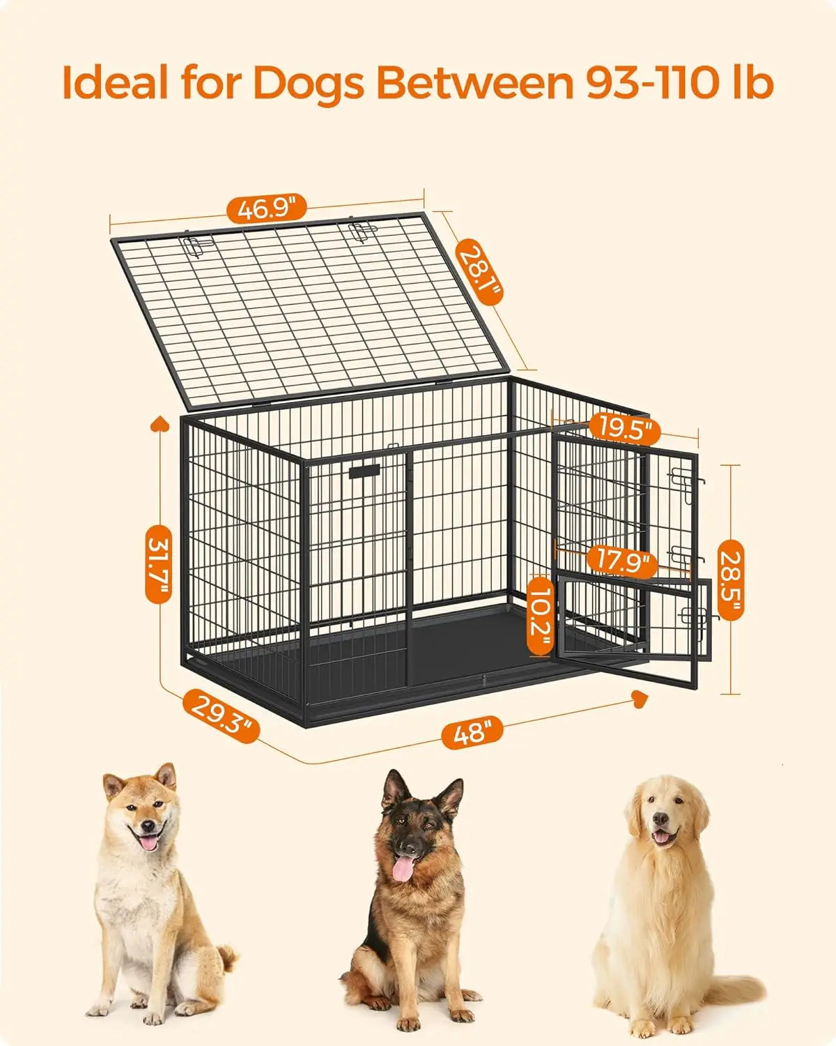 Heavy Duty Dog Crate With Double Doors And Escape Proof