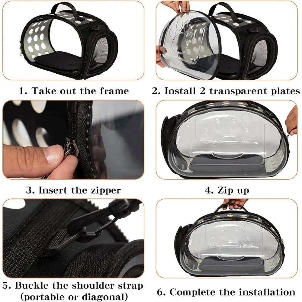 Transparent Foldable Pet Travel Carrier Bag for Dogs and Cats