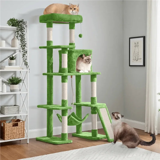 Cat Tree With Sisal Posts And Plush Hammock Tower Stand