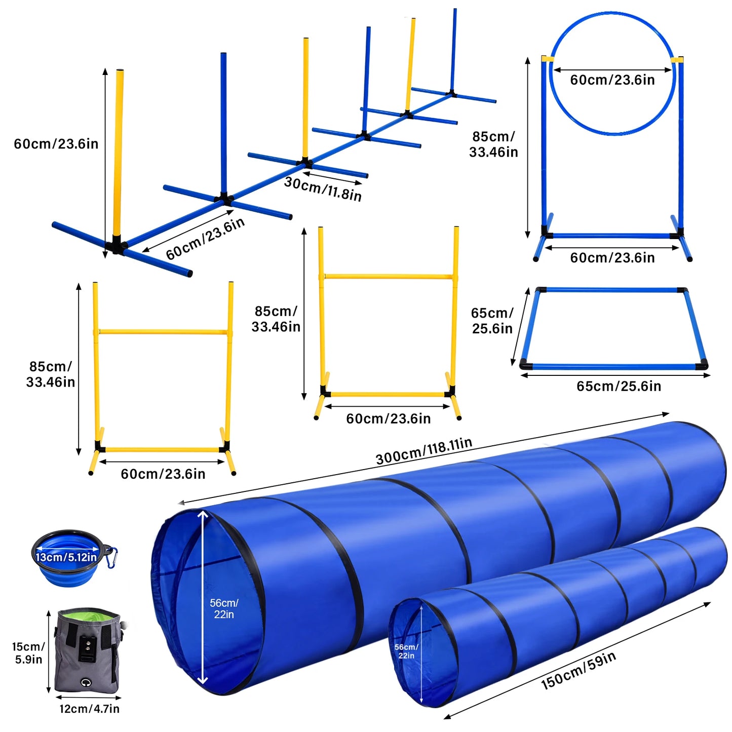 Dog Agility Course Backyard Set With Tunnels And Weave Poles