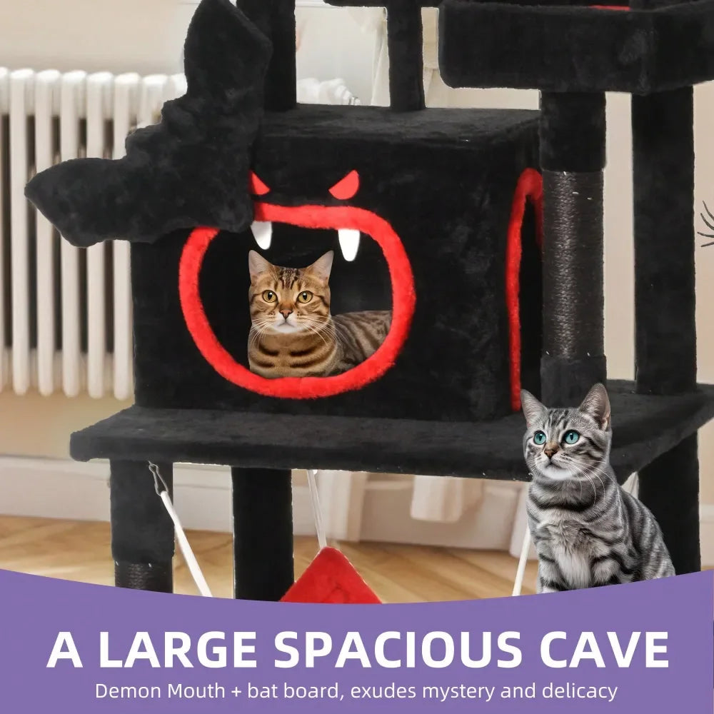 Gothic Cat Tree Tower For Indoor Cats With Spider Hanging