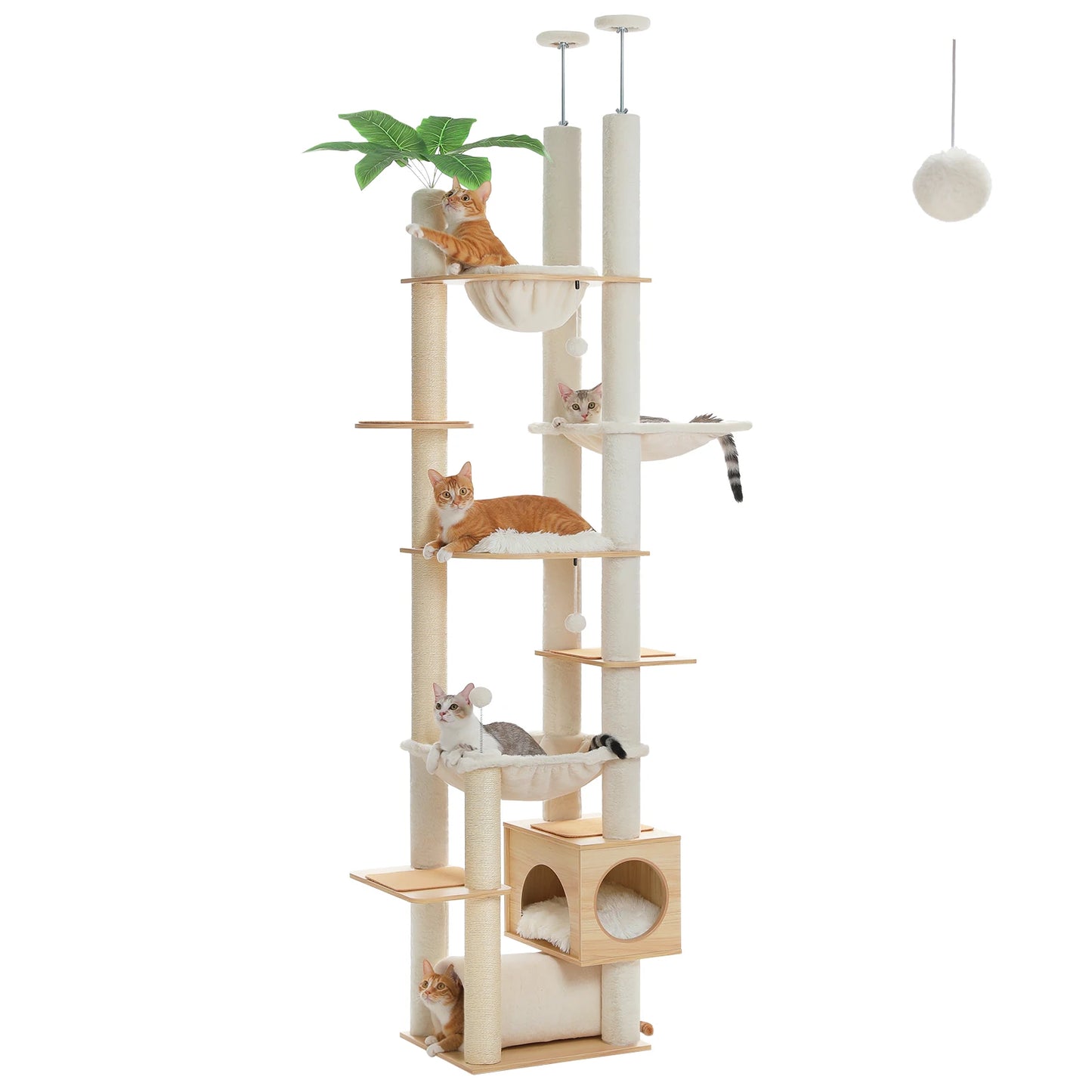 PAWZ Road Adjustable Wooden Cat Tree With Hammock And Scratching Posts