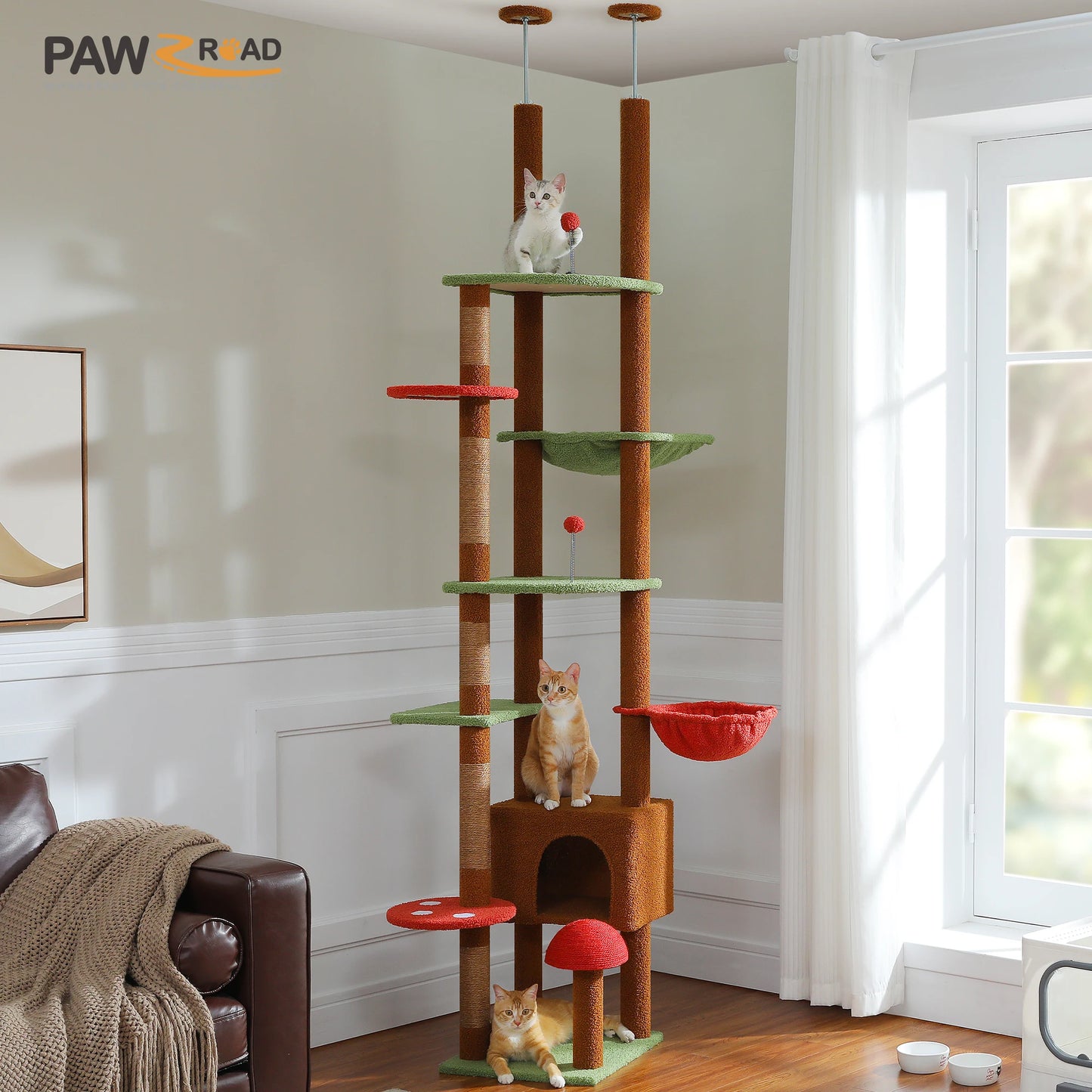 PETEPELACN Cat Tree Floor To Ceiling Tower With Condo Hammock