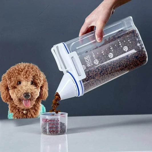 Durable Plastic Pet Food Storage Jar With Measuring Cup