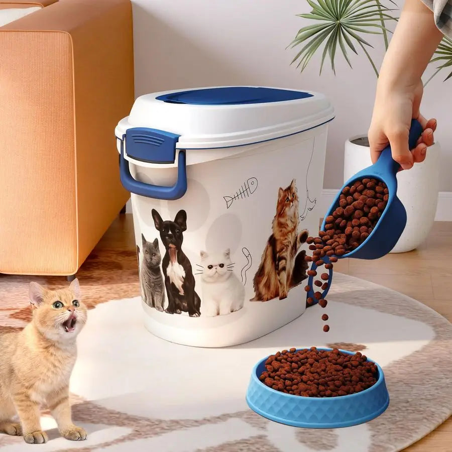 Pet Food Storage Container With Scoop And Slow Feeder Bowl