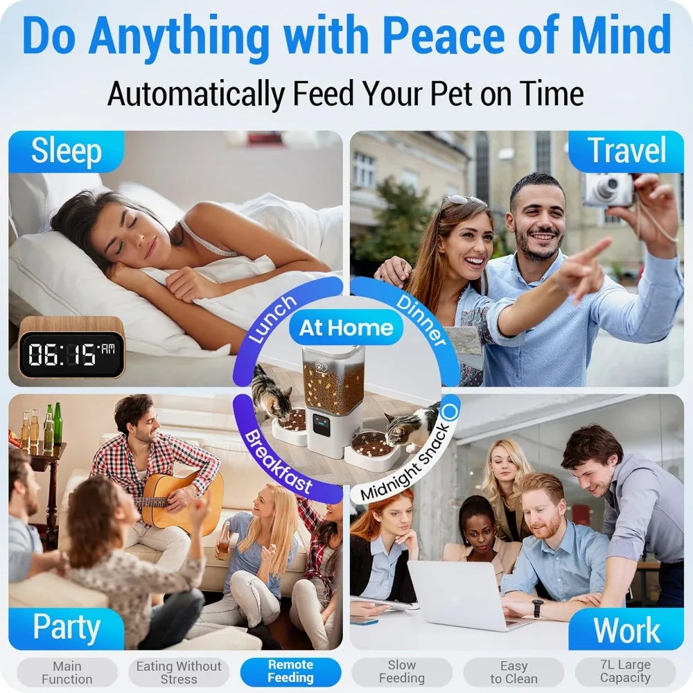 Smart Dual Pet Feeder With WiFi App Control And Slow Feed