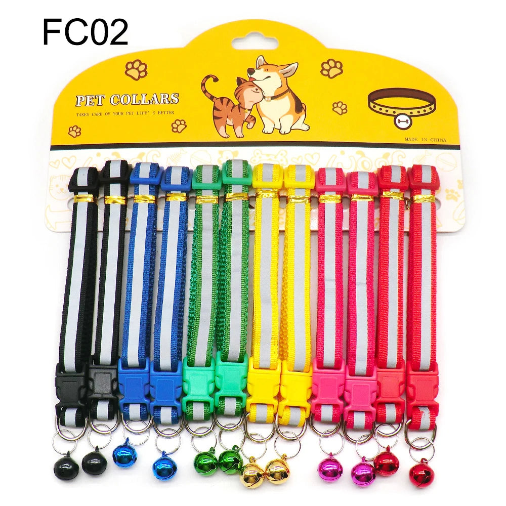 12Pcs Mix Color Anti-Lost Dog and Cat Collars with Bell Footprint