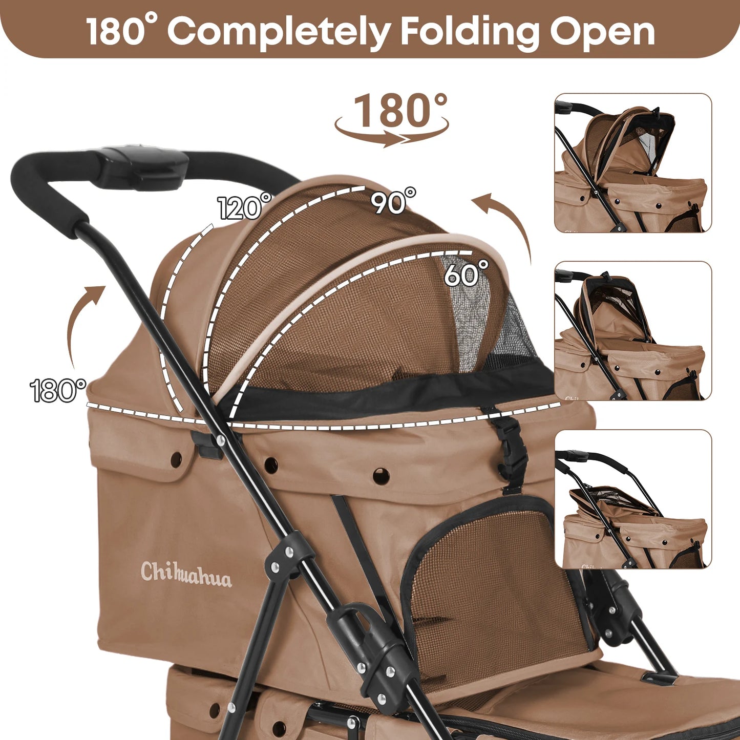 CHIHUAHU Foldable Double Pet Stroller With Detachable Carriers