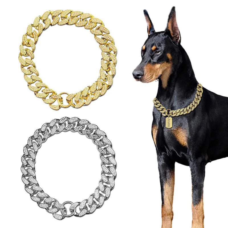 NONECN ABS Plastic Dog Collar Diamond Inlay Sparkle Necklace