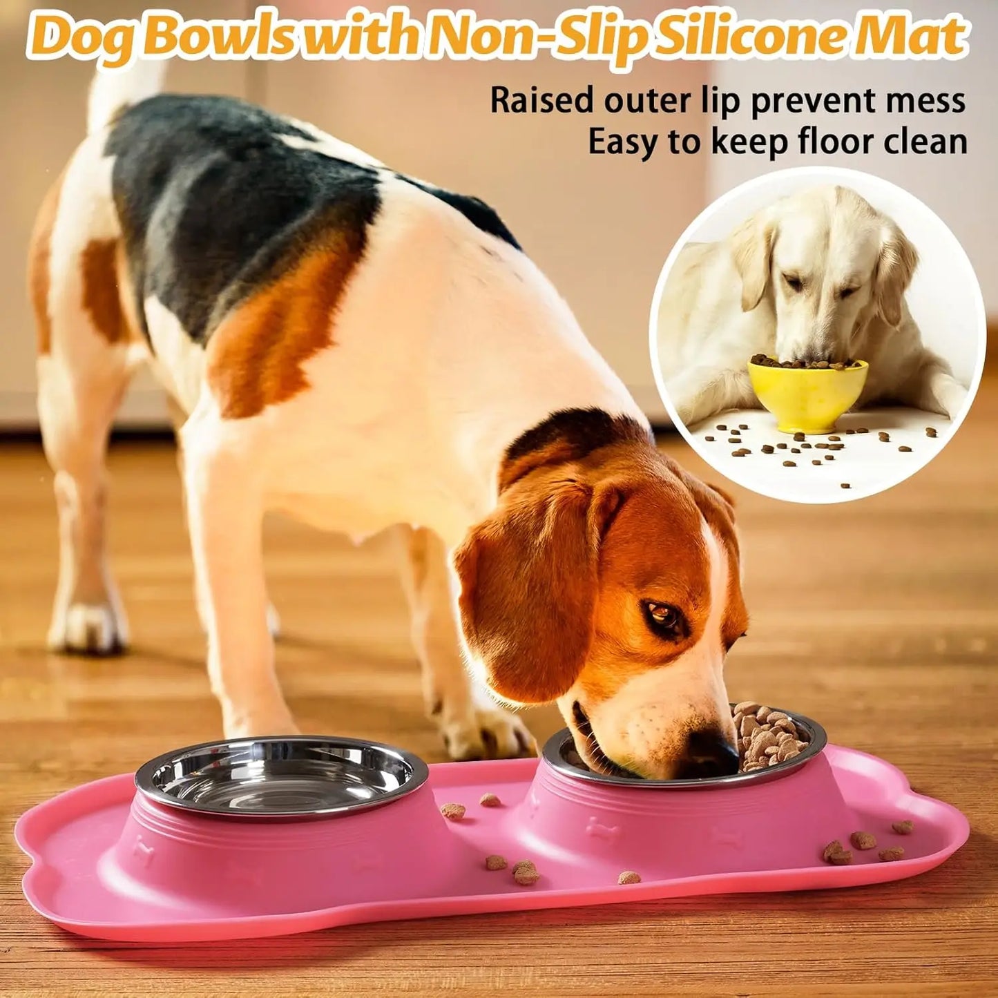 Stainless Steel Dog Bowls With Non-Slip Mat And Food Scoop