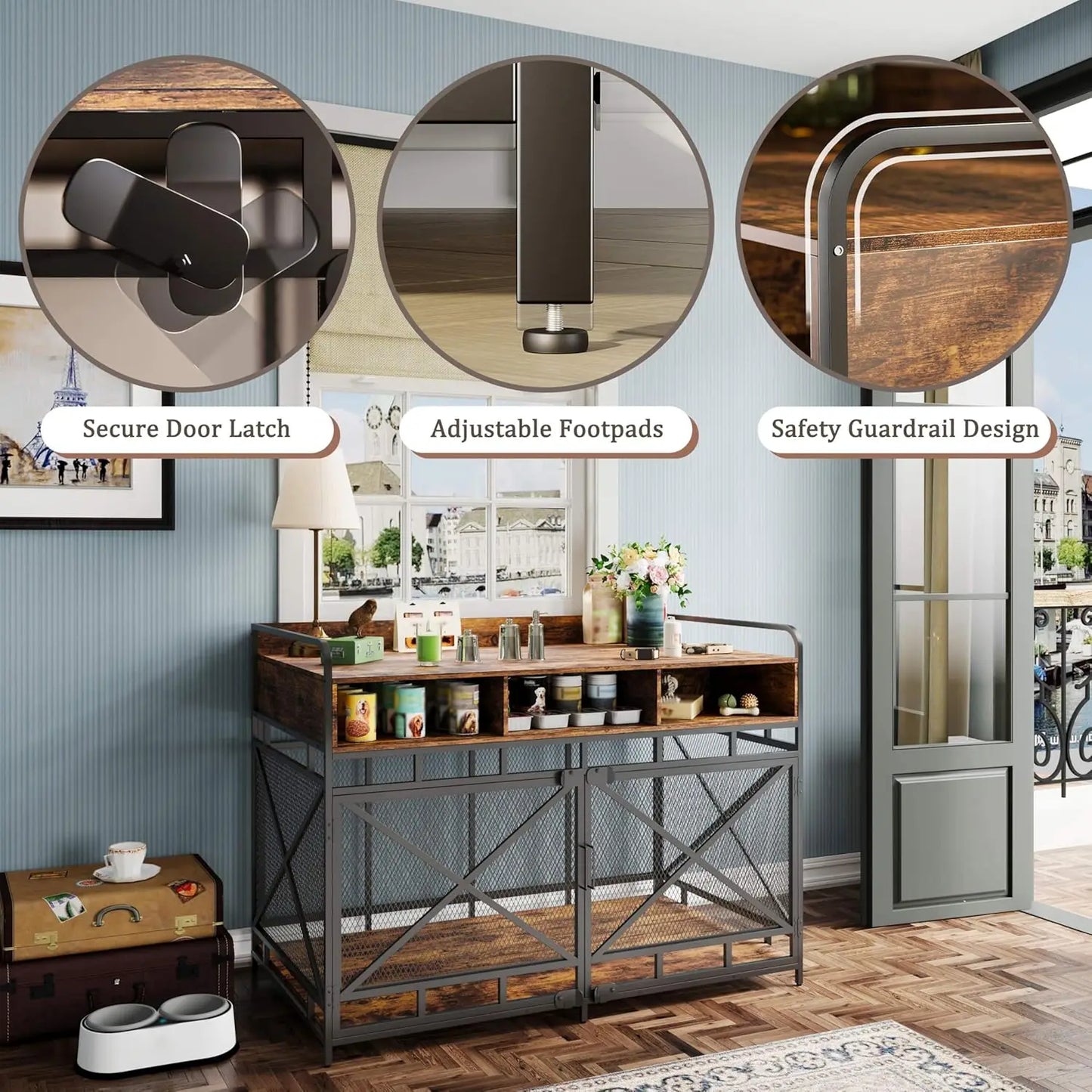 Heavy Duty Wooden Dog Crate End Table With Drawers