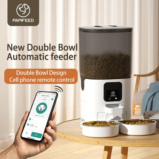 PAPIFEED Smart Automatic Pet Feeder With WiFi Dual Bowls Timer