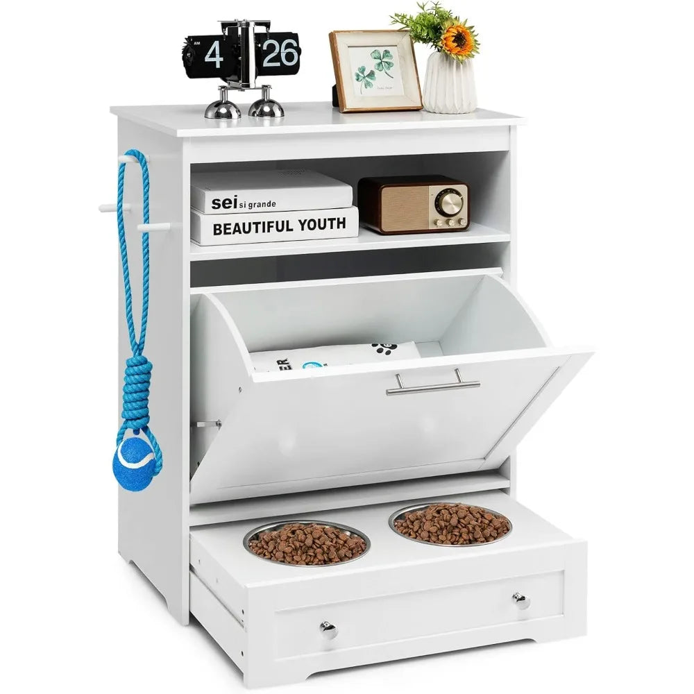 Pet Feeder Station With Double Pull Out Bowls For Pets