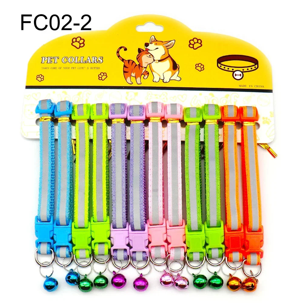 12Pcs Mix Color Anti-Lost Dog and Cat Collars with Bell Footprint