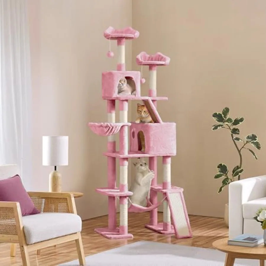 Tall Cat Tree With Perches And Cozy Basket For Cats