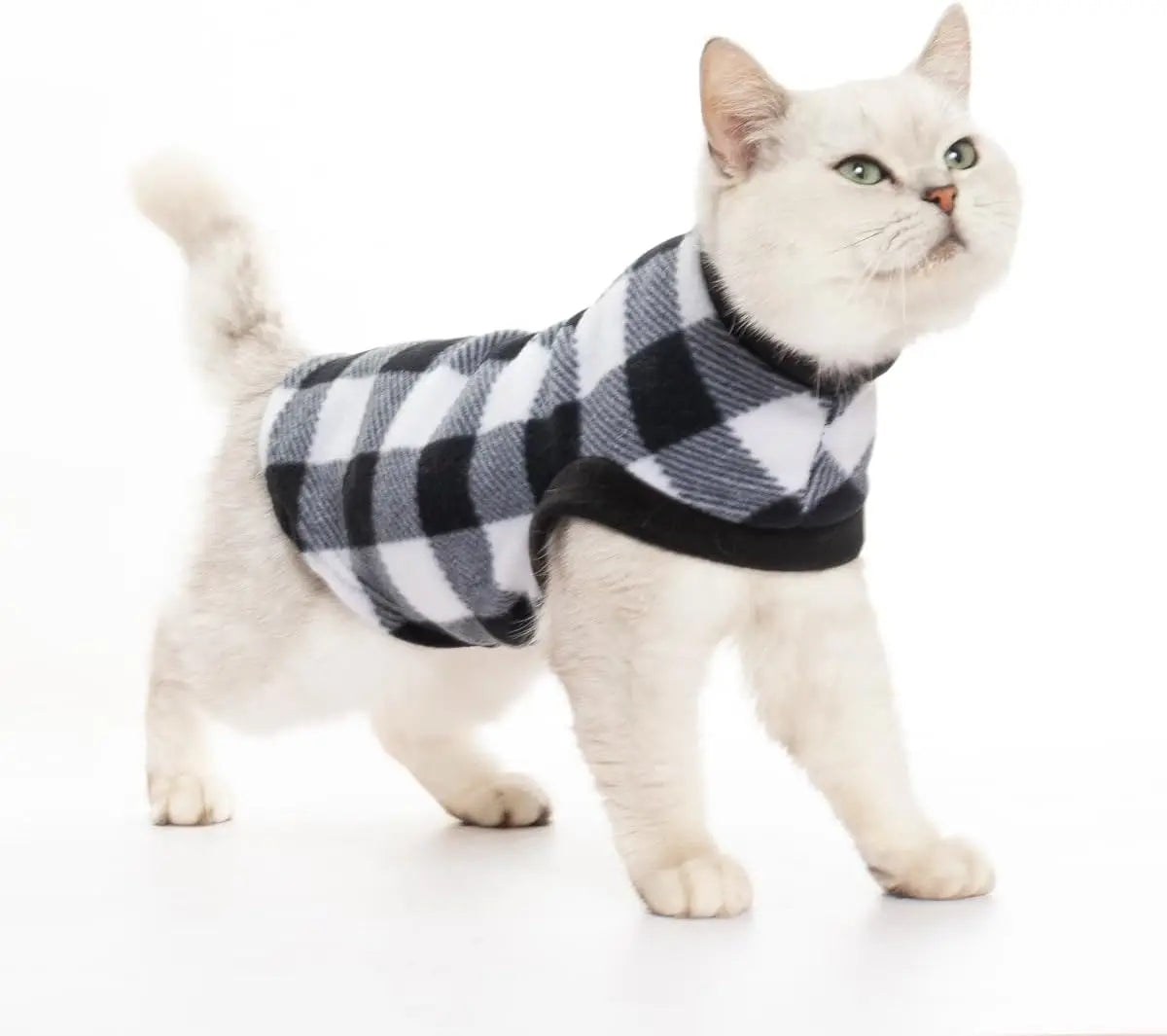 NONECN Plaid Cat Sweater Fleece Hoodie Vest